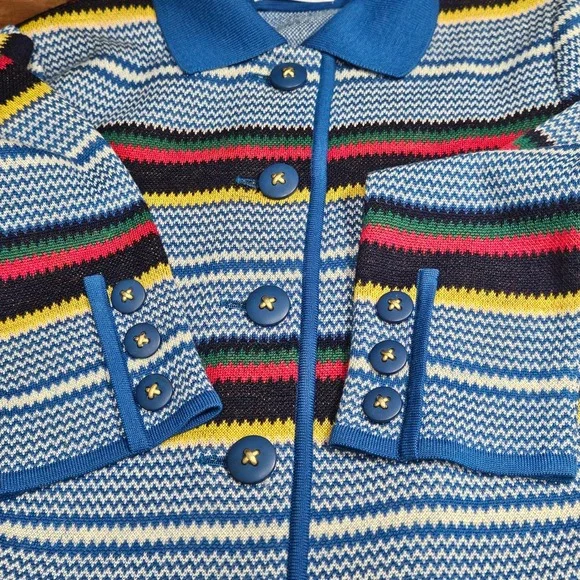 Vtg Yves Saint Laurent YSL Striped Button Cardigan M Nautical Snap Collar Lux - Picture 4 of 10